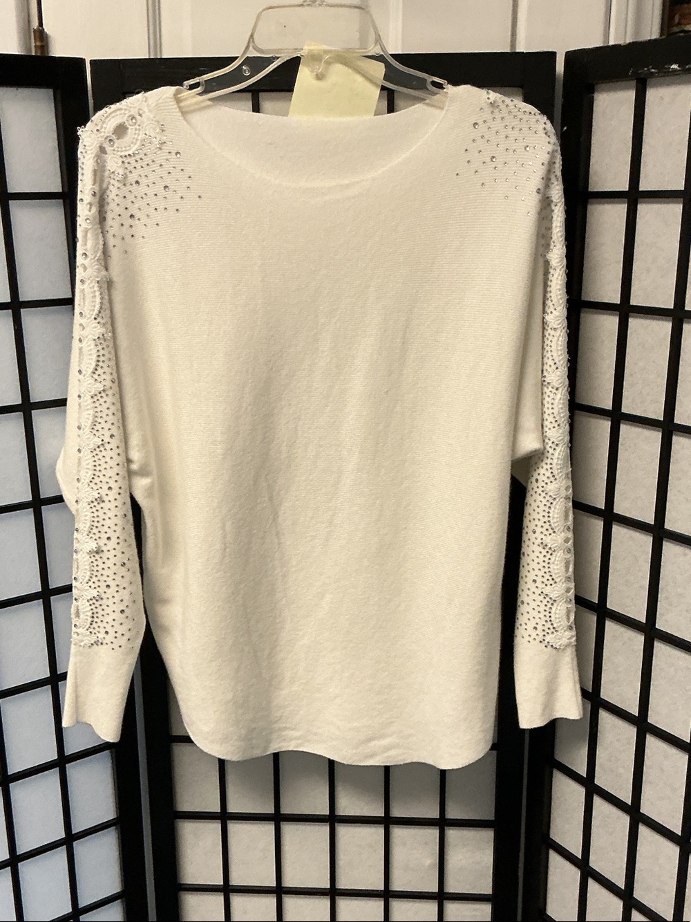 White Embellished Lace-Sleeve Women's Top